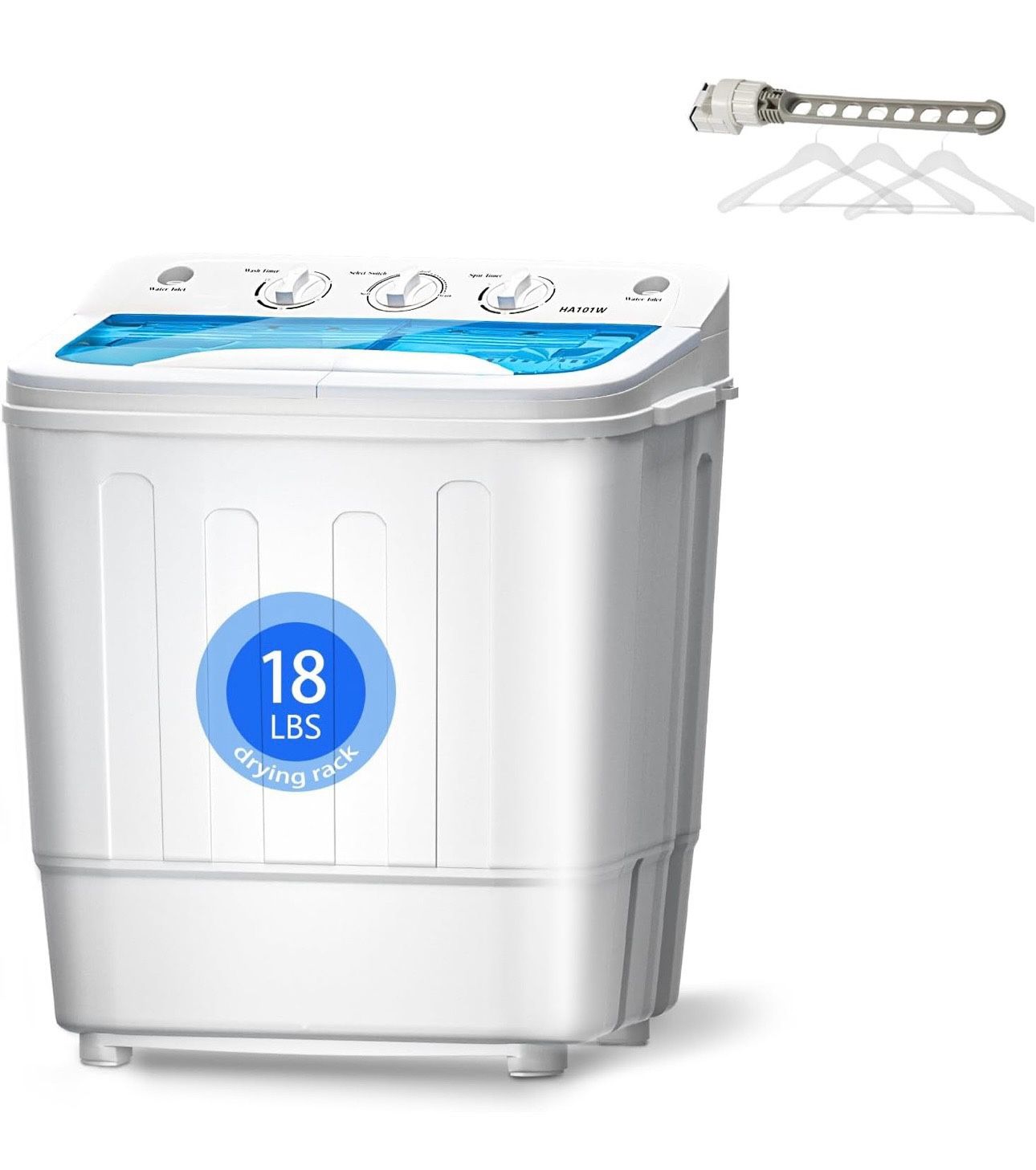 18lbs Portable Twin Tub Washing Machine with Drying Rack, Mini Compact Laundry Machine with 11lbs Washer and 7lbs Spinner, Semi-automatic Washer Combo