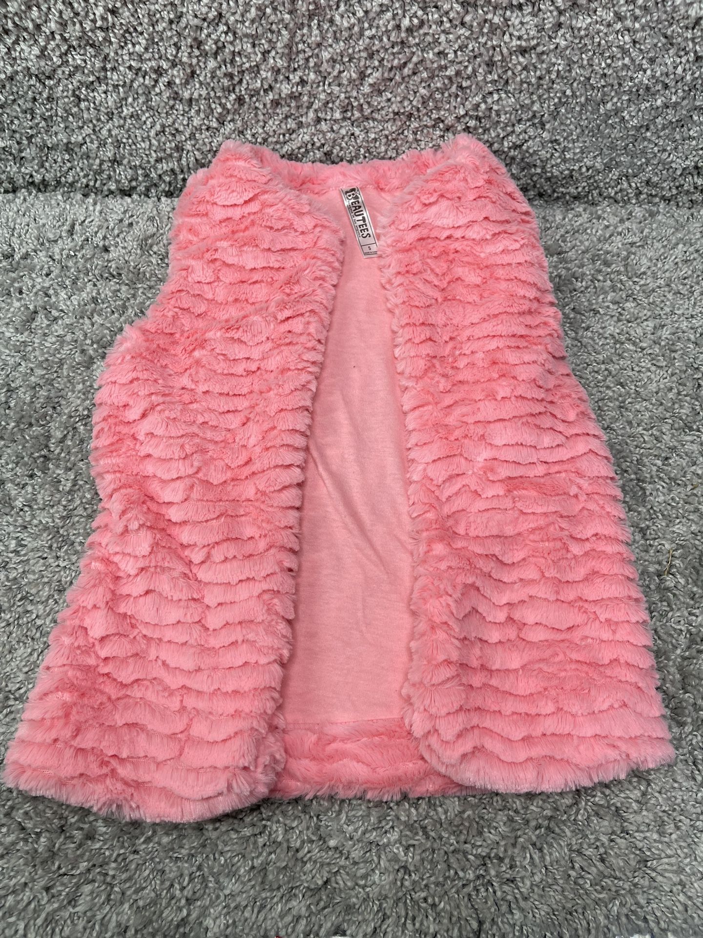 Beautees Vest Girls Faux Fur Vibrant Pink Open Front Size Small Soft Warm