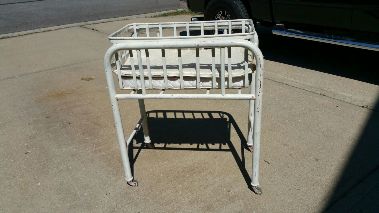 Rare Vintage Iron Hospital Baby Crib Bed from Hospital, Authentic Old Crib for Sale in Blue