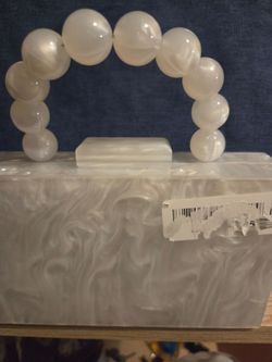 White Marble Acrylic Box Clutch with Bubble Handle