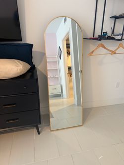 Full-Length Arched Floor Mirror Gold Frame