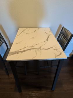 Marble-Top Dining Table with 2 Chairs