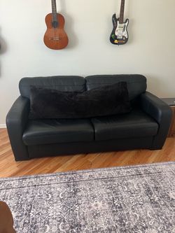 Black Leather 6foot Sofa Bed