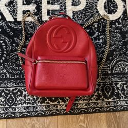 Gucci Backpack Leather Red With Metal Straps Soho Leather Chain Backpack Red 536192