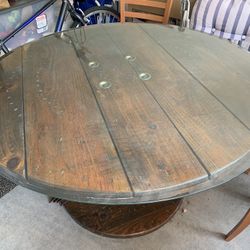 Wood Barrel Table With A Glass Top