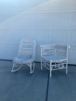 Whicker Child’s Rocker & Corner Adult Whicker Chair