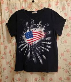 Pretty American Flag T Shirt Fashion Bug Womens Dark Navy T Shirt Patriotic XXL