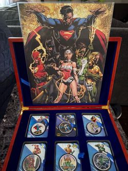 Up for grabs is the complete Samoa 1 oz Colorized Silver DC Super Heroes collection featuring:  🦸 Superman 🦇 Batman 🛡️ Wonder Woman ⚡ The Flash 💚 