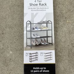 4-Tier Stackable Shoe Rack, Expandable & Adjustable Shoe Organizer Storage Shelf, Wire Grid, Black