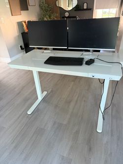 Standing Desk, monitors, and game chair