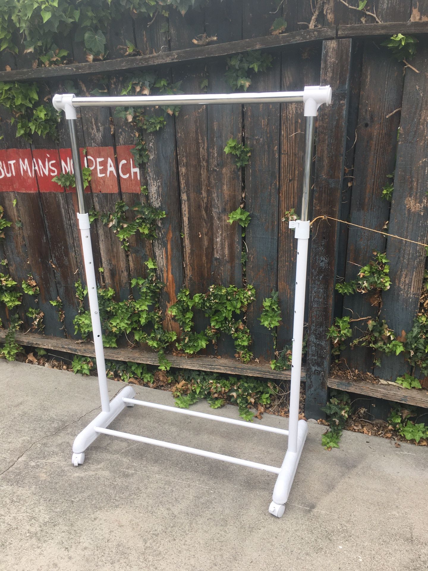 White Adjustable Metal Garment Rack With Locking Wheels
