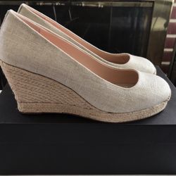 (NEW) (1 AVAILABLE) WOMEN’S J.CREW SEVILLE ESPADRILLE WEDGES IN METALLIC CANVAS - SIZE: 9 (MSRP: $128) 