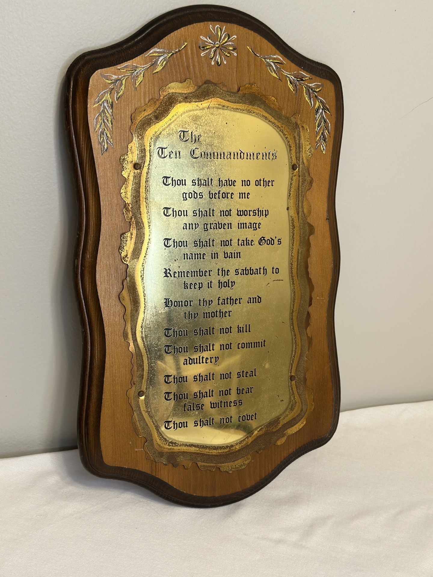 Vintage Home Interiors The Ten Commandments Wood & Brass Wall Plaque 10,8" x 18,8"