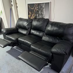 Set of Black leather recliner couches