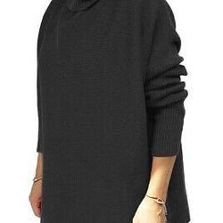 LILLUSORY Women Chunky Poncho Oversized Cozy Winter Cute Turtleneck Neck Sweaters Long Sleeve Loose Fit Pullover Top Black S