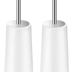 Toilet Brush and Holder, 2 Pack Toilet Brush with 304 Stainless Steel Long Handle, Toilet Bowl Brush for Bathroom Toilet-Ergonomic, Elegant, Durable