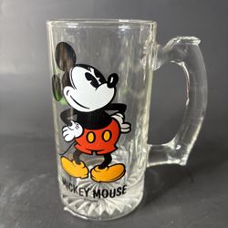 Vintage Walt Disney Mickey Mouse Glass stein mug with handle