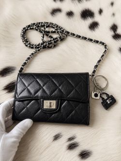 Authentic Chanel 2.55 Reissue Mini Wallet / Chain Bag – Black Quilted Leather