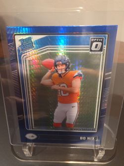 Bo Nix Donruss Optic Rated Rookie Blue Prizm Card