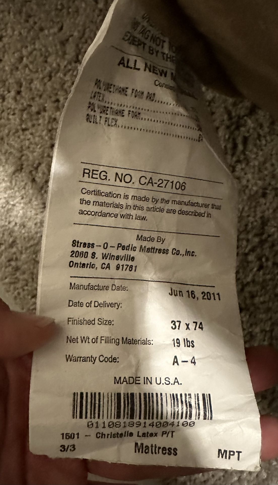 StressoPedic Christelle Twin Pillow Top Mattress for Sale in Seguin