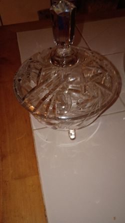 Vintage Crystal candy dish beautiful  detailed vase and crystal dinner bell