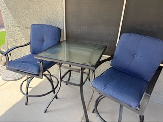 Outdoor Patio Bistro Set – 2 Swivel Chairs + Glass Table