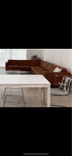 Brown leather tufted Sectional Sofa