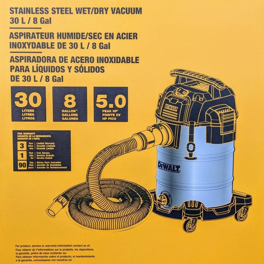 NEW DeWalt 8 gallon 30 liter stainless steel wet dry shop vac utility vacuum and blower