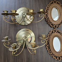 Vintage Brass Wall Sconce Candle Holder Or Syroco Mirrors Or Wooden Sconce