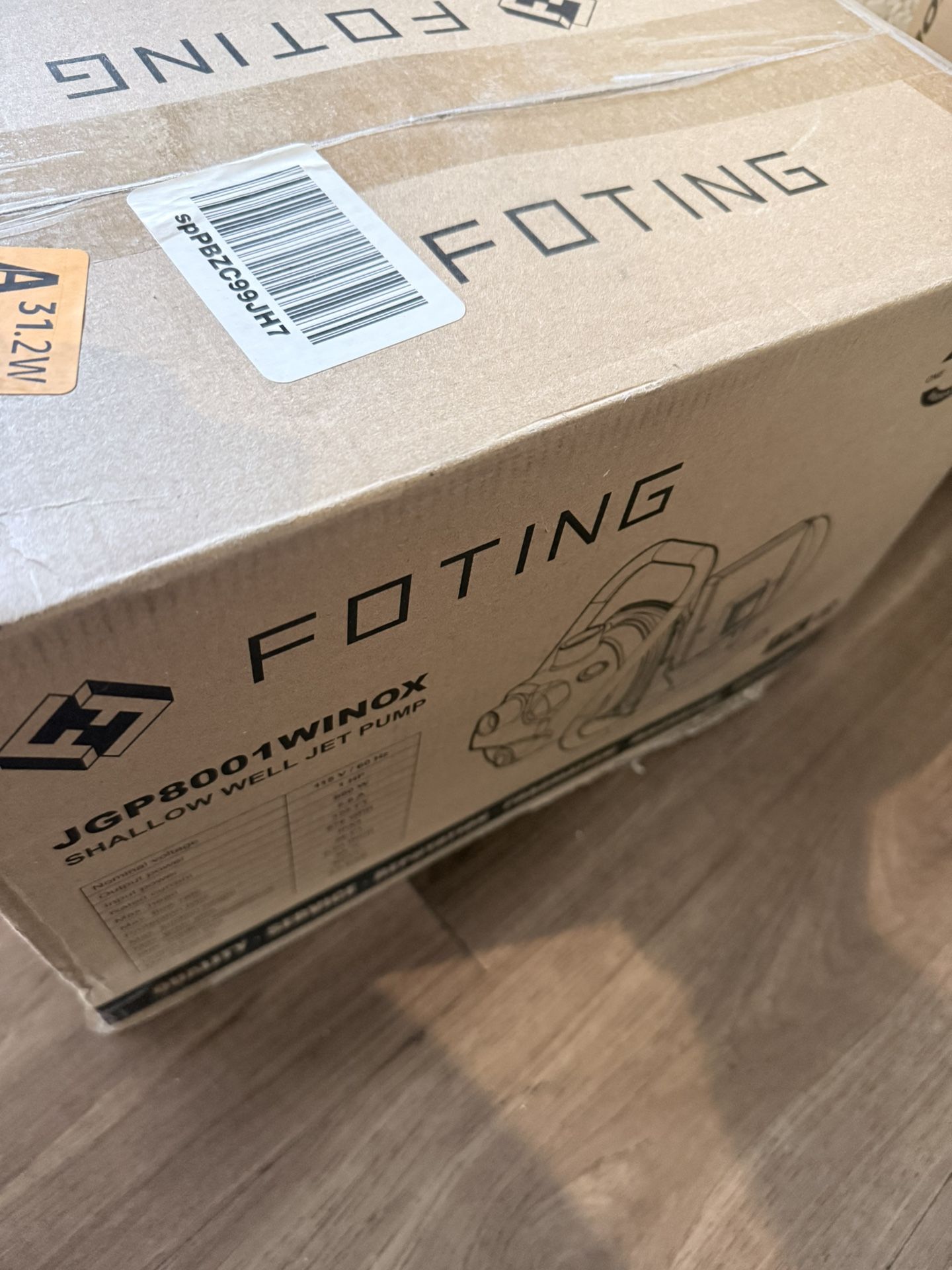 Brand New FOTING 1HP Portable Shallow Well Pump, 876GPH Garden Pump Stainless Steel, 125FT Jet Pumps, Water Pressure Booster Pumps