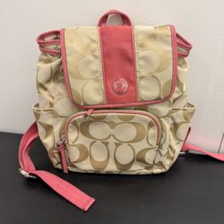 Coach Signature Backpack – Tan & Pink