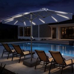 New in box  HOMSHADE 15FT Double Sided Umbrella with Light Bar and Base, Rectangle Oversized Patio Umbrellas, Extra Large Outdoor Table Umbrella for P