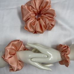 Salmon satin scrunchies