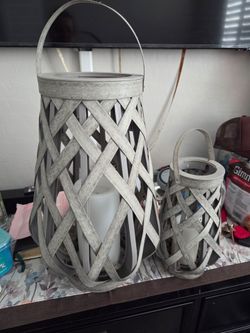 Gray Woven Candle Lanterns Set of 2