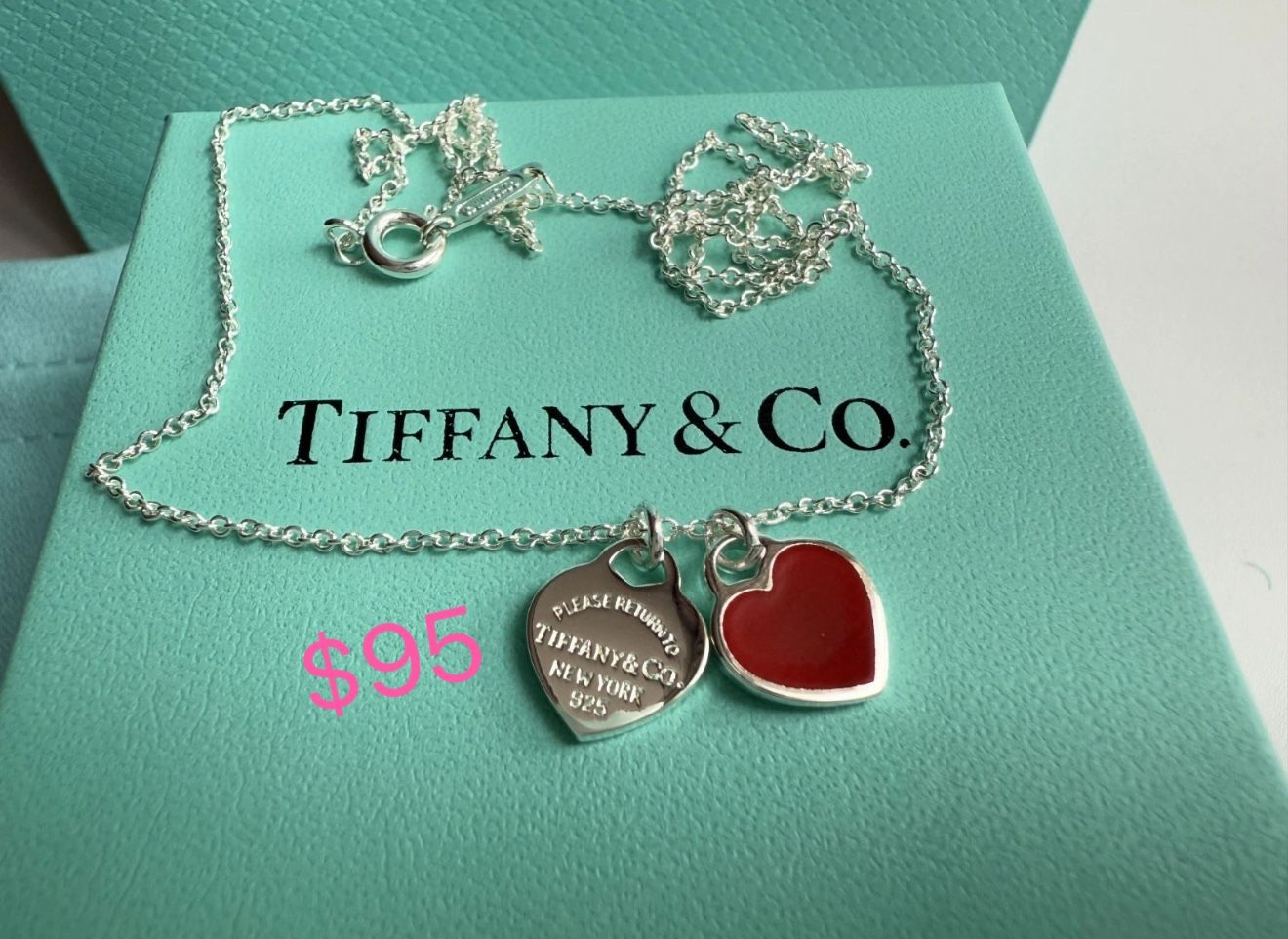 MINT TIFFANY & Co Return to Mini Double Heart Necklace Red