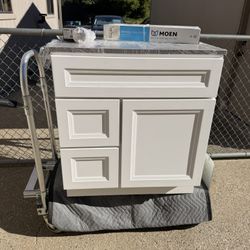 30” New Bathroom Vanity + Gray Countertop