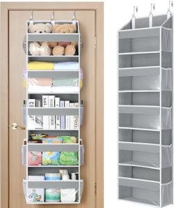 Yecaye 5 Tier Clear Over The Door Organizer Hanging, 5 Large Plastic Pockets and 10 Side Pockets Back of Door Organizer, 56lbs Weight Capacity Behind 