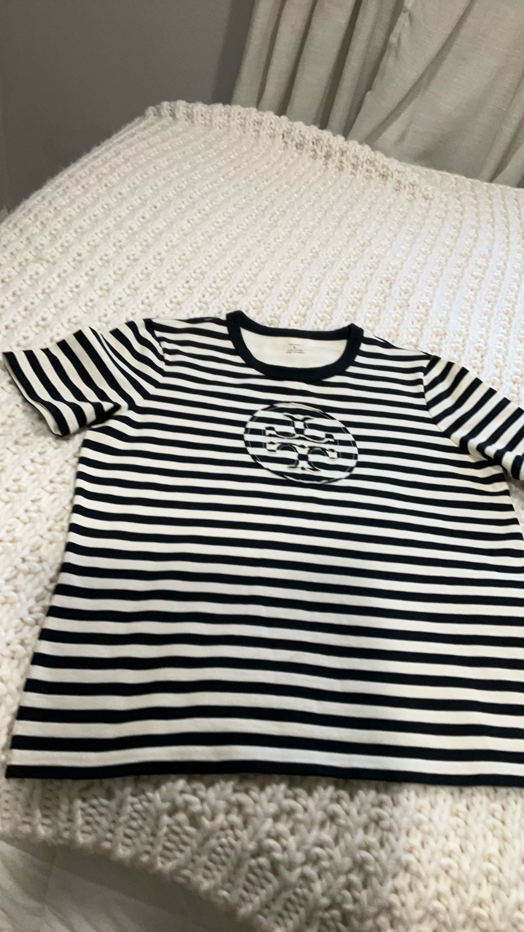 Tory Burch T Shirt Black And White Striped Size L