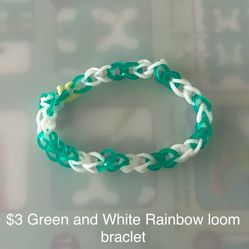 Rainbow Loom bracelet Green And White.