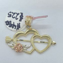 Gold Pendant 3-Tone Heart 14K