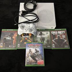 xbox one s with games and cord and controller