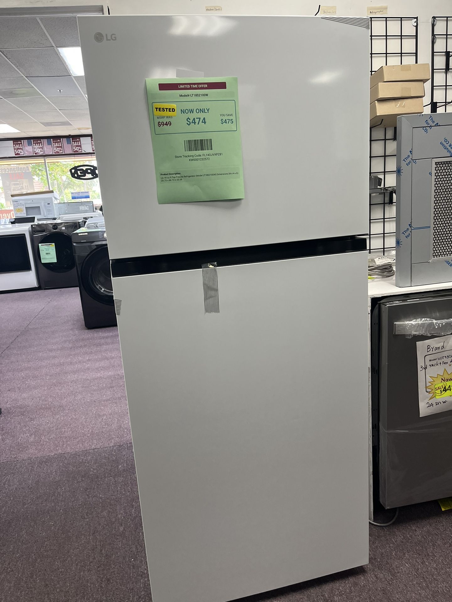 Refrigerator 30’ Top Freezer 18 Cb Ft LG Fridge New 