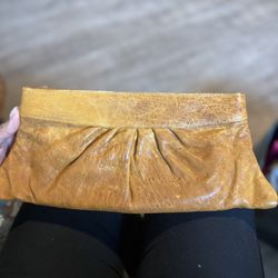 Lauren Merkin Leather Clutch – Mustard / Caramel