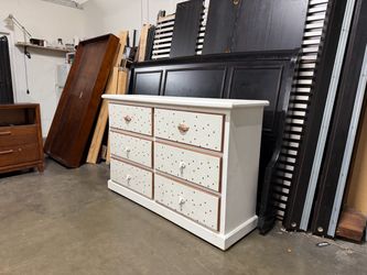White Wood Dresser with Polka Dot Drawers