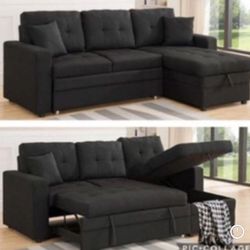Black Sectional Sofa Pullout Bed With Storage 89βx 59β