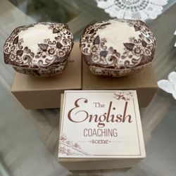 Johnson Brothers English Coaching Scene Ceramic Trinket Boxes Set of 2