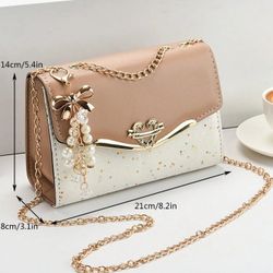 high quality leather Small Shoulder Bag Two Tone Faux Pearl Decor