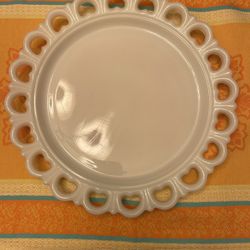 Vintage Lace Edge Milk Glass Platter. 13” Diameter.  In Excellent Condition!