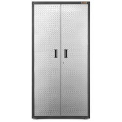 Steel garage cabinet in sliver thread
