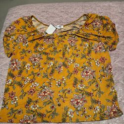 Nwt Womens Medium Yellow Floral Modern Attraction Cropped Dress Shirt  